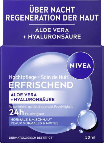 NIVEA Nachtpflege erfrischend Aloe Vera + Hyaluronsaure, 50 ml, Нивеа ночной крем гиалуроновая кислота, пантенол, алоэ вера 50 мл