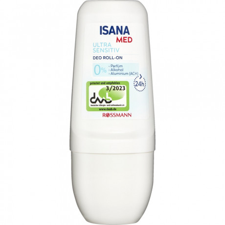 ISANA MED Deo Roll-on ultra sensitiv 50ml, Изана Мед Шариковый дезодорант для сверхчувствительной кожи, 0% парфюма и алюминия, 50 мл