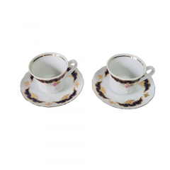 Набор кофейных пар винтажный Wunsiedel Bavaria с сине-золотым декором, фарфор, 2 шт., Германия, 1960-70гг.