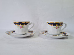 Набор кофейных пар винтажный Wunsiedel Bavaria с сине-золотым декором, фарфор, 2 шт., Германия, 1960-70гг.