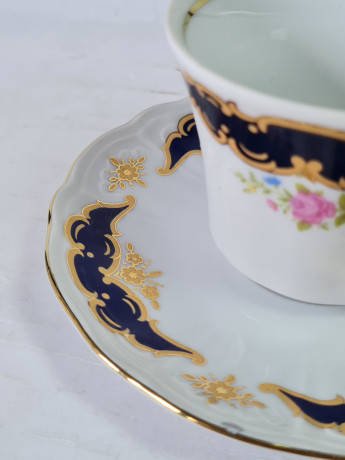 Набор кофейных пар винтажный Wunsiedel Bavaria с сине-золотым декором, фарфор, 2 шт., Германия, 1960-70гг.