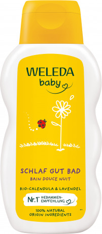 WELEDA Calendula Schlaf Gut Bad, 200 ml, Детская добавка для вечерней ванны Calendula Schlaf Gut с календулой и лавандой, 200 мл