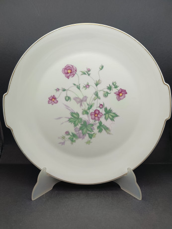 Блюдо винтажное H&G Selb / Heinrich Bavaria с ручками, розовые цветы, фарфор, 29 см, Германия, 1960-70гг.