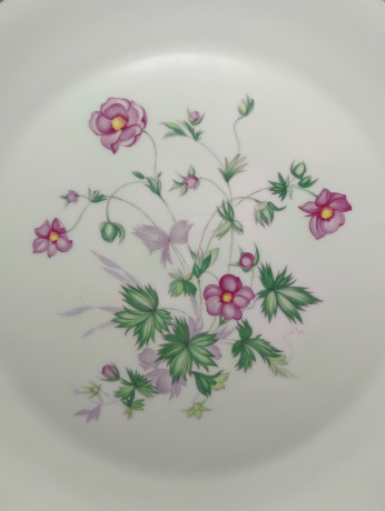 Блюдо винтажное H&G Selb / Heinrich Bavaria с ручками, розовые цветы, фарфор, 29 см, Германия, 1960-70гг.