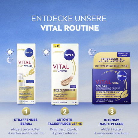 NIVEA VITAL BB Creme Tagespflege Mittlerer Hautton LSF 15, 50 ml, Нивеа BB крем для зрелой кожи, SPF 15, средний тон, выравнивание и anti-age, 50 мл