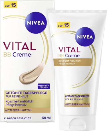NIVEA VITAL BB Creme Tagespflege Mittlerer Hautton LSF 15, 50 ml, Нивеа BB крем для зрелой кожи, SPF 15, средний тон, выравнивание и anti-age, 50 мл