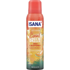 ISANA Deo- &amp; Bodyspray Coral Breeze 150ml, Изана Дезодорант-спрей для тела, ананас и медовая дыня, летняя свежесть, 150 мл