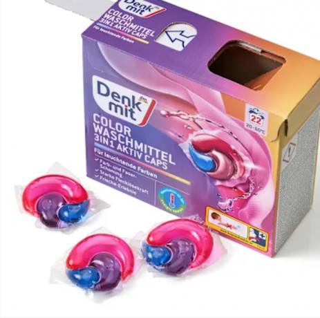 Denkmit Colorwaschmittel 3in1 Aktiv Caps, 22 Wl,  Капсулы для стирки цветного белья 3 в 1 Aktiv Caps (Германия), защита цвета, против стойких пятен, свежий аромат, 22 шт