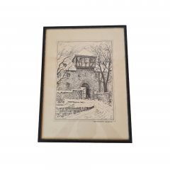 Картина винтажная в черно-белых тонах &quot;Крепость Дильсберг&quot; O.W.Pfilze, 31 x 41 см, Германия, 1960-70гг.