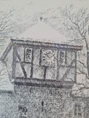 Картина винтажная в черно-белых тонах &quot;Крепость Дильсберг&quot; O.W.Pfilze, 31 x 41 см, Германия, 1960-70гг.