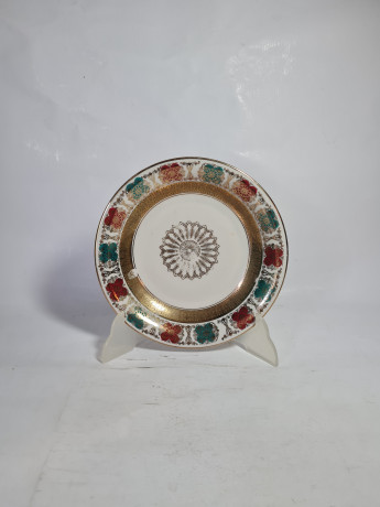 Тарелка винтажная Z&Co Tirschenreuther Bavaria, белый фарфор с бирюзово-красным и золотым декором, 20,5 x 3 см, Германия, 1960-70гг.