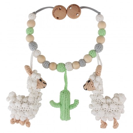SindiBaba® Kinderwagenkette Lama LUKE gehakelt mit Rasseln Цепочка для коляски Lama LUKE связана крючком с погремушками