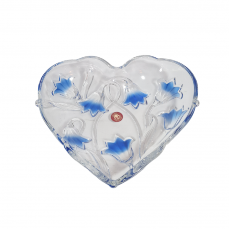 Тарелка сервировочная винтажная Walther Glas в форме сердца и декором из колокольчиков, хрусталь, 24 х 23 см, Германия, 1970-80гг.
