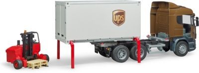 Bruder Scania R-Serie UPS Logistik-LKW m. Stap Логистический грузовик Scania R-series UPS со штабелем