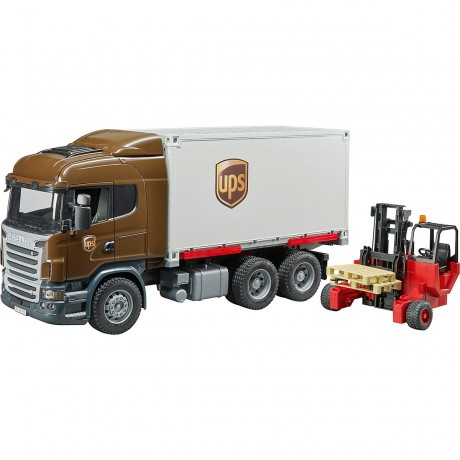 Bruder Scania R-Serie UPS Logistik-LKW m. Stap Логистический грузовик Scania R-series UPS со штабелем