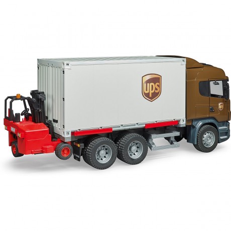 Bruder Scania R-Serie UPS Logistik-LKW m. Stap Логистический грузовик Scania R-series UPS со штабелем