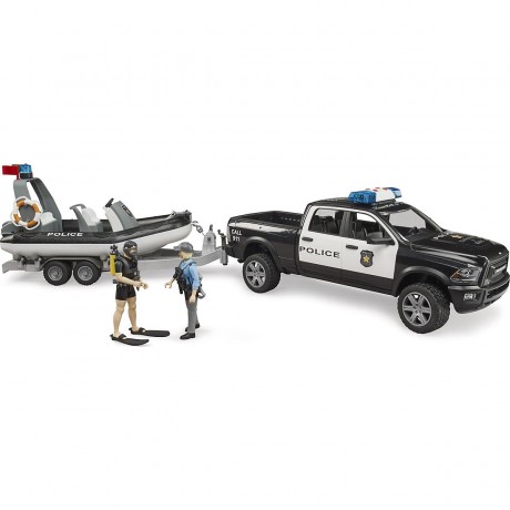 Bruder 02507 RAM 2500 Polizei Pickup mit Licht und Sound Anhanger Boot und 2 Figuren 02507 Полицейский пикап RAM 2500 со световым и звуковым прицепом