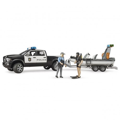 Bruder 02507 RAM 2500 Polizei Pickup mit Licht und Sound Anhanger Boot und 2 Figuren 02507 Полицейский пикап RAM 2500 со световым и звуковым прицепом