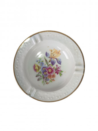 Пепельница винтажная Freiberger Porzellan / Коллекция Diamant, с цветочным декором, фарфор, 12.5 см, Германия, 1970-80гг.