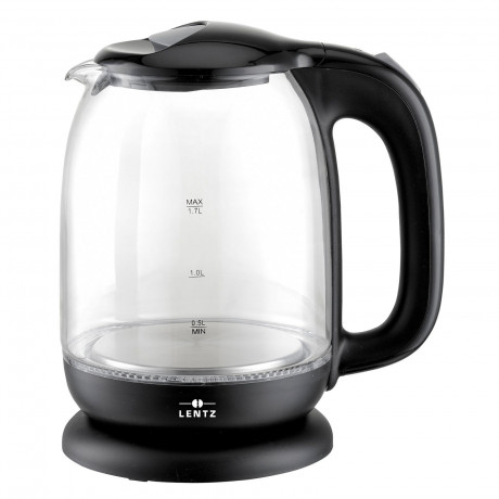 Lentz Lentz Wasserkocher Lentz 1,7L Glas-Wasserkocher LED-Beleuchtung kabellos 2200W Schwarz, 1.7 l  Чайник Lentz Стеклянный чайник Lentz 1,7л со светодиодной подсветкой беспроводной 2200Вт черный, 1,7 л