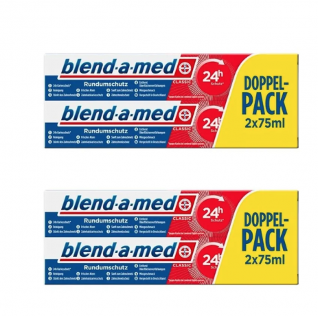 Blend-a-Med Classic 4stk, Набор 4 х 75 мл Зубная паста Blend-a-Med Classic, 24 часа защита от кариеса, классическая мята, двойная упаковка