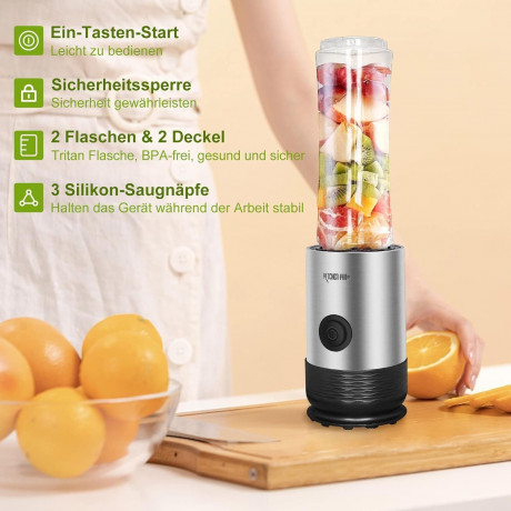 Kitchen Pro + Kitchen Pro + Smoothie-Maker mit 2 To Go Flasche 260W Mixer Blender, 260,00 W, 304-Edelstahl, Leicht zu reinigen, 2 Tritan-Trinkflaschen Kitchen Pro + прибор для приготовления смузи с 2 бутылками на вынос Миксер-блендер, 260 Вт, 260,00 Вт,