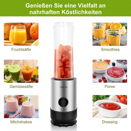 Kitchen Pro + Kitchen Pro + Smoothie-Maker mit 2 To Go Flasche 260W Mixer Blender, 260,00 W, 304-Edelstahl, Leicht zu reinigen, 2 Tritan-Trinkflaschen Kitchen Pro + прибор для приготовления смузи с 2 бутылками на вынос Миксер-блендер, 260 Вт, 260,00 Вт,