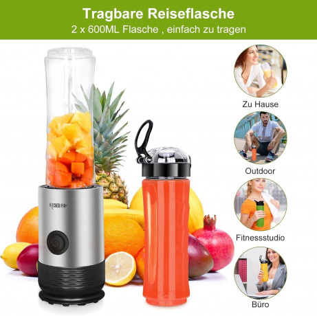 Kitchen Pro + Kitchen Pro + Smoothie-Maker mit 2 To Go Flasche 260W Mixer Blender, 260,00 W, 304-Edelstahl, Leicht zu reinigen, 2 Tritan-Trinkflaschen Kitchen Pro + прибор для приготовления смузи с 2 бутылками на вынос Миксер-блендер, 260 Вт, 260,00 Вт,