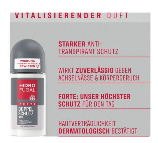 Hidrofugal FORTE Doppel Schutz Anti-Transpirant Roll On MEN 50ml, Шариковый антиперспирант FORTE с двойной защитой для мужчин 50мл