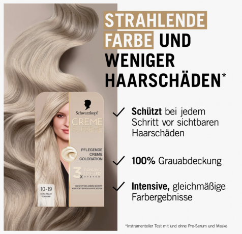 Schwarzkopf Creme Supreme 10-19, Стойкая крем-краска для волос Schwarzkopf Creme Supreme 10-19 Очень светлый перламутровый блонд, интенсивный уход и 100% закрашивание седины