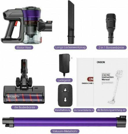 ONSON ONSON Akku-Hand-und Stielstaubsauger Zocker A10 Pro, 250,00 W, beutellos, Leerung mit einem Tastendruck, Vielseitige Bursten  Беспроводной ручной пылесос ONSON Zocker A10 Pro, 250,00 Вт, ез мешка, опорожнение одним нажатием кнопки, универсальные щет