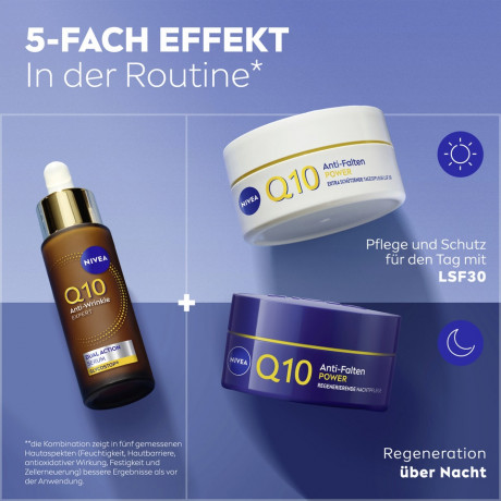 NIVEA Q10 Anti-Falten Experte Dual Action Serum, 30 ml, Нивеа Сыворотка для лица, Q10 и Glycostop, против морщин и гликации, результат за 2 недели, 30 мл