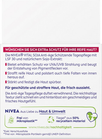 NIVEA VITAL Soja Anti-Age Schutzende Tagespflege LSF 30, 50 ml, Нивеа Дневной крем для зрелой кожи, SPF 30, экстракт сои, защита и подтяжка, 50 мл