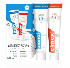 Zahnpasta aronal &amp; elmex Mundhygiene-Set 2st (4 x 75 мл), Elmex + Aronal зубная паста набор для взрослых (Германия), 4 шт х 75 мл, двойная защита зубов и дёсен, с фтором и цинком, защита от кариеса и укрепление эмали