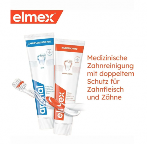 Zahnpasta aronal & elmex Mundhygiene-Set 2st (4 x 75 мл), Elmex + Aronal зубная паста набор для взрослых (Германия), 4 шт х 75 мл, двойная защита зубов и дёсен, с фтором и цинком, защита от кариеса и укрепление эмали