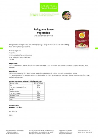 Krauterhaus Sanct Bernhardt Bolognese Sauce Vegetarian, 450 г