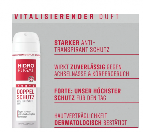 Hidrofugal FORTE Doppel Schutz Anti-Transpirant Spray 150ml, Гидрофугал Дезодорант-антиперспирант спрей Двойная защита, 150мл