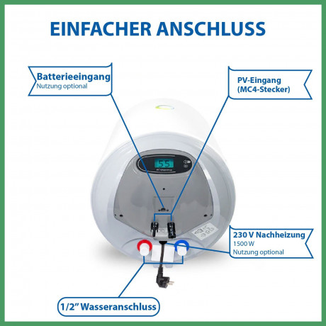 EPP.Solar EPP.Solar Wasserkocher Fothermo 30 L Photovoltaik Hybrid Wasser Boiler – Warmwasserspeicher, 30L  EPP.Солнечный чайник Fothermo 30 л фотоэлектрический гибридный водонагреватель бак для горячей воды, 30 л