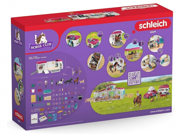 Schleich Horse Club 42619, Игровой набор-конструктор Конный дом на колесах 42619, большой коневоз с лошадьми и фигурками, 227 деталей, для детей 5-12 лет