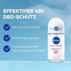 NIVEA Fresh Flower Deodorant Roll-On, 50 ml, Нивеа Дезодорант ролик, цветочный аромат, 0% алюминия, формула INFINIFRESH, 48ч защита, 50 мл