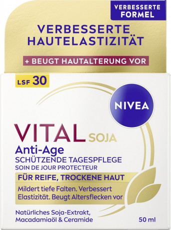 NIVEA VITAL Soja Anti-Age Schutzende Tagespflege LSF 30, 50 ml, Нивеа Дневной крем для зрелой кожи, SPF 30, экстракт сои, церамиды, защита и подтяжка, 50 мл