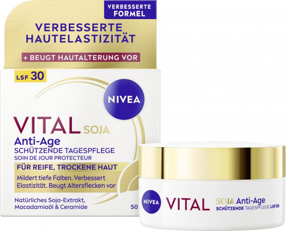 NIVEA VITAL Soja Anti-Age Schutzende Tagespflege LSF 30, 50 ml, Нивеа Дневной крем для зрелой кожи, SPF 30, экстракт сои, церамиды, защита и подтяжка, 50 мл