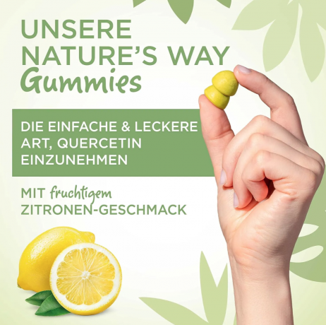 Nature's Way Quercetin Zink Gummibarchen 60st, Жевательные мармеладки с кверцетином и цинком для укрепления иммунитета со вкусом лимона из цветков японского лимонника, вегетарианские, 60 штук