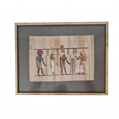 Картина винтажная "Древний Египет", папирус в позолоченной деревянной раме, 31 x 40 см, Германия, 1960-70гг.