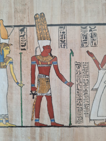 Картина винтажная "Древний Египет", папирус в позолоченной деревянной раме, 31 x 40 см, Германия, 1960-70гг.