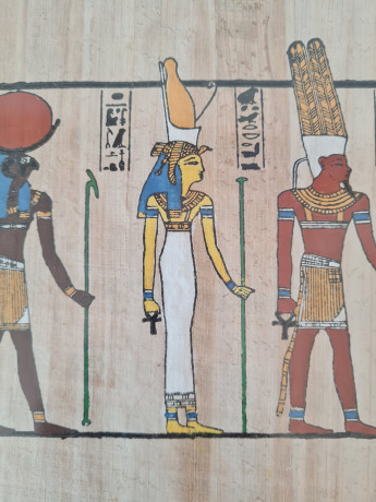 Картина винтажная "Древний Египет", папирус в позолоченной деревянной раме, 31 x 40 см, Германия, 1960-70гг.