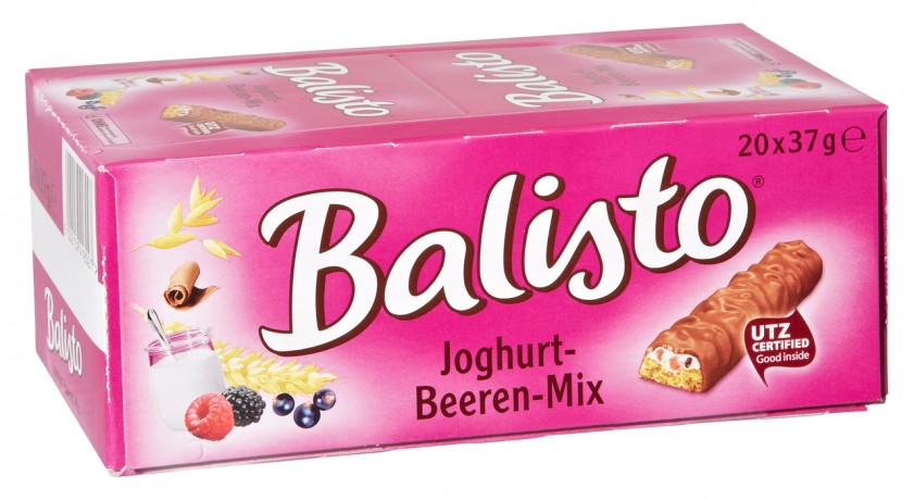 Balisto (Балисто) Joghurt-Beeren-Mix Vollkornkeks (36 %), Milchschokolade (39 %), Waldbeercremegeschmack, Шоколадные батончики 20 шт. x 37 г