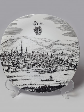 Altenkunststadt Декоративная квадратная тарелка в черно-белом цвете с изображением города Трир, 20 см, Германия, 1970-80гг.