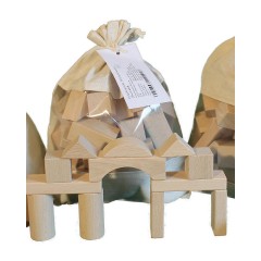 Holzspielzeug Baubeutel mit Holzbausteinen 50 tlg natur Деревянный мешок для сборки игрушек с деревянными строительными блоками 50 штук природа