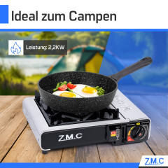 ZMC ZMC Gaskocher Edelstahl 1 flammig Campingkocher Gaskocher Grillplatte+4 Gaskartusche, (Grill Platte Tischgrill Doppel Gasbrenner Gasgrill Kochfeld mit Piezozundung Warmeleistung: 2,2KW), Butan Gas 227g Gaskocher Outdoor Camping Gas Kocher Herd Butanga